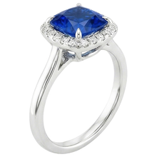 Halo Natural Earth Mined Diamond Engagement Ring Prong Set Blue Sapphire Gold 2.75 Carats