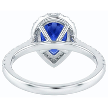 Halo Natural Earth Mined Diamond Jewellery Pear Blue Sapphire Ring 4 Carats White Gold 14K