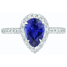 Halo Natural Earth Mined Diamond Jewellery Pear Blue Sapphire Ring 4 Carats White Gold 14K