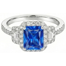 natural round sapphire 4.50ct ring on white background