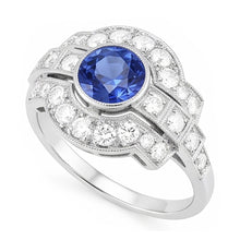 Halo Natural Earth Mined Diamond Ring Bezel Set Ceylon Sapphire 2.50 Carats Milgrain Shank