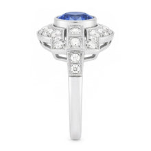 Halo Natural Earth Mined Diamond Ring Bezel Set Ceylon Sapphire 2.50 Carats Milgrain Shank