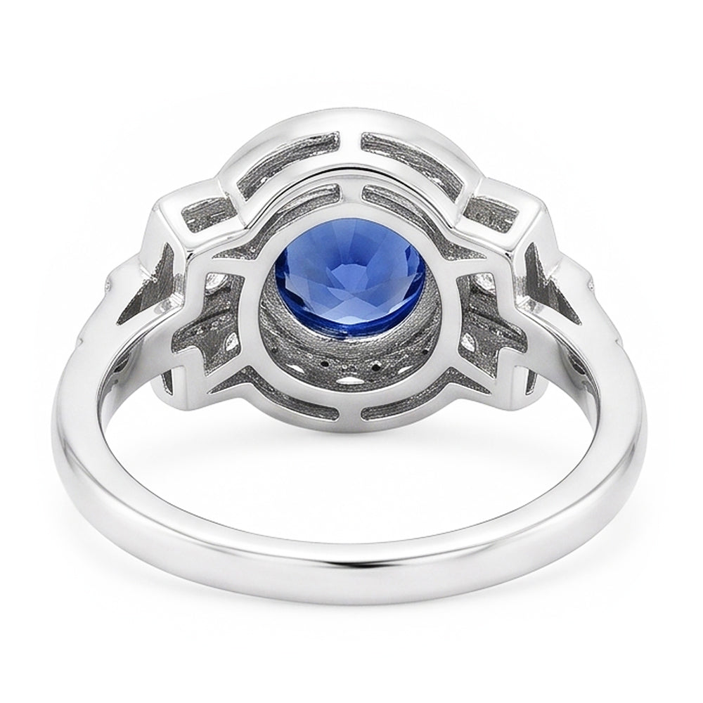 Halo Natural Earth Mined Diamond Ring Bezel Set Ceylon Sapphire 2.50 Carats Milgrain Shank