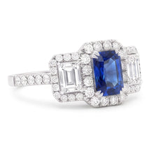 Halo Natural Earth Mined Diamond Ring Deep Blue Sapphire Emerald & Round Accents 3 Carats