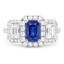 Halo Natural Earth Mined Diamond Ring Deep Blue Sapphire Emerald & Round Accents 3 Carats
