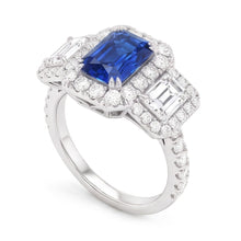 Halo Natural Earth Mined Diamond Ring Deep Blue Sapphire Emerald & Round Accents 3 Carats