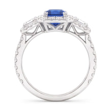 Halo Natural Earth Mined Diamond Ring Deep Blue Sapphire Emerald & Round Accents 3 Carats