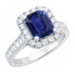 Halo Natural Earth Mined Diamond Ring Emerald Blue Sapphire Jewellery 3 Carats Channel Set