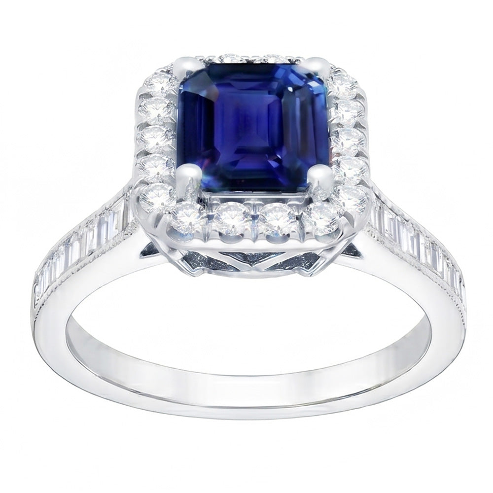 Halo Natural Earth Mined Diamond Ring Emerald Blue Sapphire Jewellery 3 Carats Channel Set