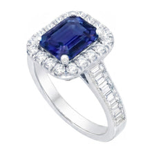 Halo Natural Earth Mined Diamond Ring Emerald Blue Sapphire Jewellery 3 Carats Channel Set