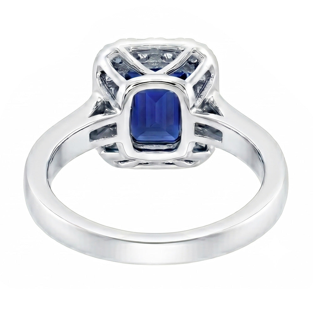 Halo Natural Earth Mined Diamond Ring Emerald Blue Sapphire Jewellery 3 Carats Channel Set