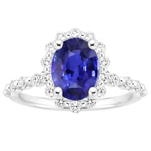 Halo Natural Earth Mined Diamond Ring Flower Style Sri Lankan Sapphire 4 Carats