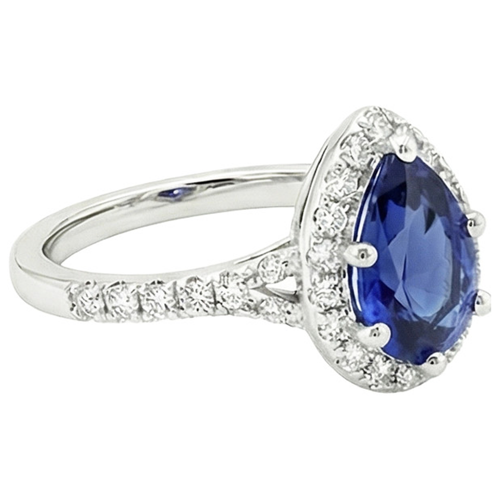 natural round sapphire 5.25ct ring on white background