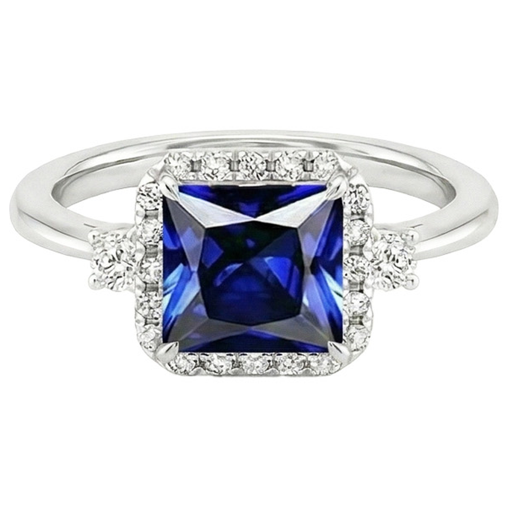 natural round sapphire 6ct ring on white background