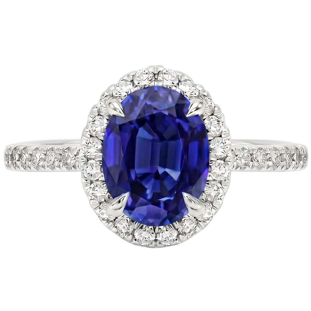 Halo Natural Earth Mined Diamond Ring Sapphire Jewellery