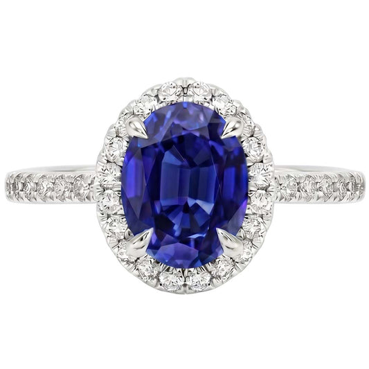 Halo Natural Earth Mined Diamond Ring Sapphire Jewellery