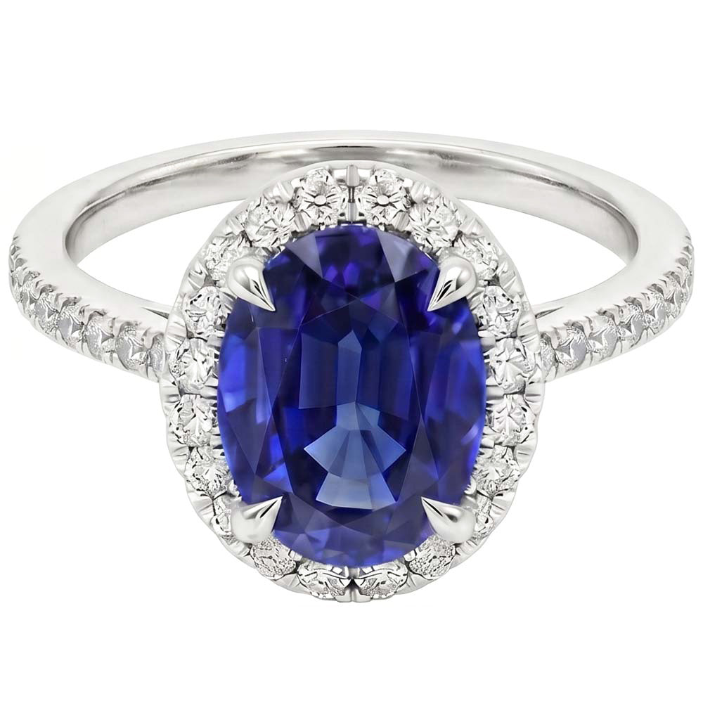 Halo Natural Earth Mined Diamond Ring Sapphire Jewellery