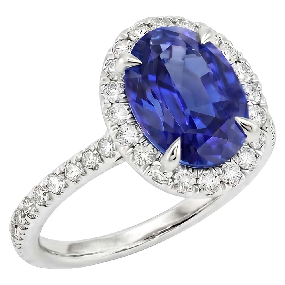 Halo Natural Earth Mined Diamond Ring Sapphire Jewellery