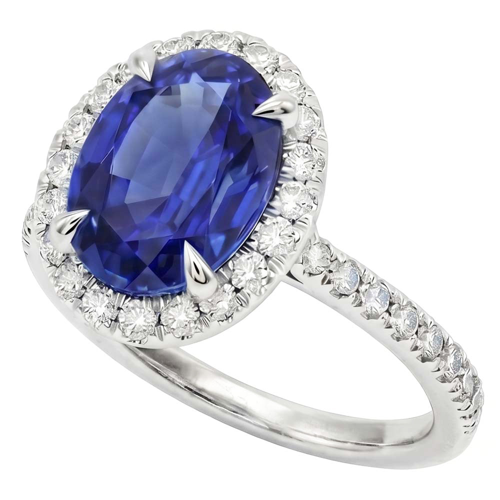 Halo Natural Earth Mined Diamond Ring Sapphire Jewellery