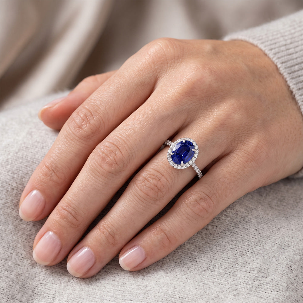 Halo Natural Earth Mined Diamond Ring Sapphire Jewellery