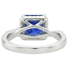 Halo Natural Earth Mined Diamond Ring Square Shape Ceylon Blue Sapphire Center 4 Carats