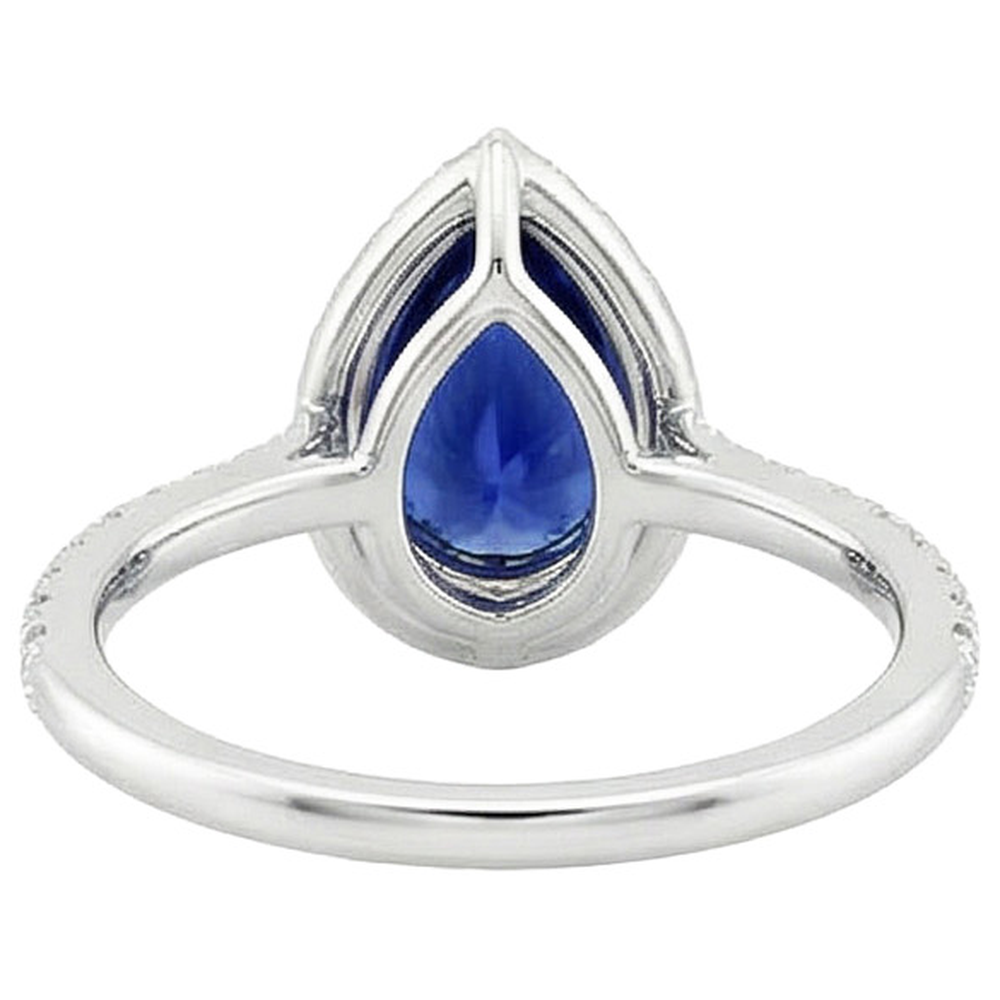 Halo Natural Earth Mined Diamond Ring Teardrop Style Blue Sapphire With Accents 5.50 Carat
