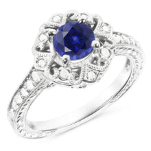Halo Natural Earth Mined Diamond Ring Vintage Style Sapphire 3 Carat Filigree Flower Style