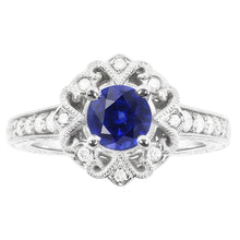 Halo Natural Earth Mined Diamond Ring Vintage Style Sapphire 3 Carat Filigree Flower Style