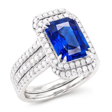 Halo Natural Earth Mined Diamond Sapphire Engagement Wedding Ring Set With Jacket 5 Carats