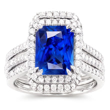 Halo Natural Earth Mined Diamond Sapphire Engagement Wedding Ring Set With Jacket 5 Carats
