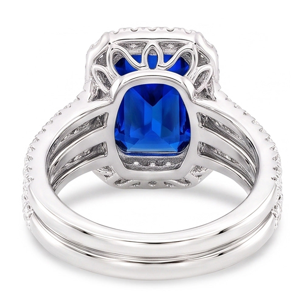 Halo Natural Earth Mined Diamond Sapphire Engagement Wedding Ring Set With Jacket 5 Carats