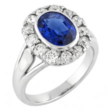 Halo Natural Earth Mined Diamond Wedding Ring Oval Ceylon Sapphire Bezel Set 4.50 Carats