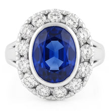 Halo Natural Earth Mined Diamond Wedding Ring Oval Ceylon Sapphire Bezel Set 4.50 Carats