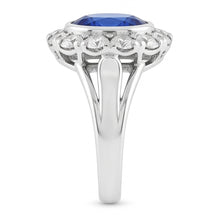 Halo Natural Earth Mined Diamond Wedding Ring Oval Ceylon Sapphire Bezel Set 4.50 Carats
