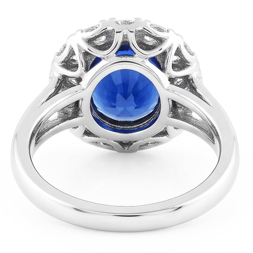 Halo Natural Earth Mined Diamond Wedding Ring Oval Ceylon Sapphire Bezel Set 4.50 Carats