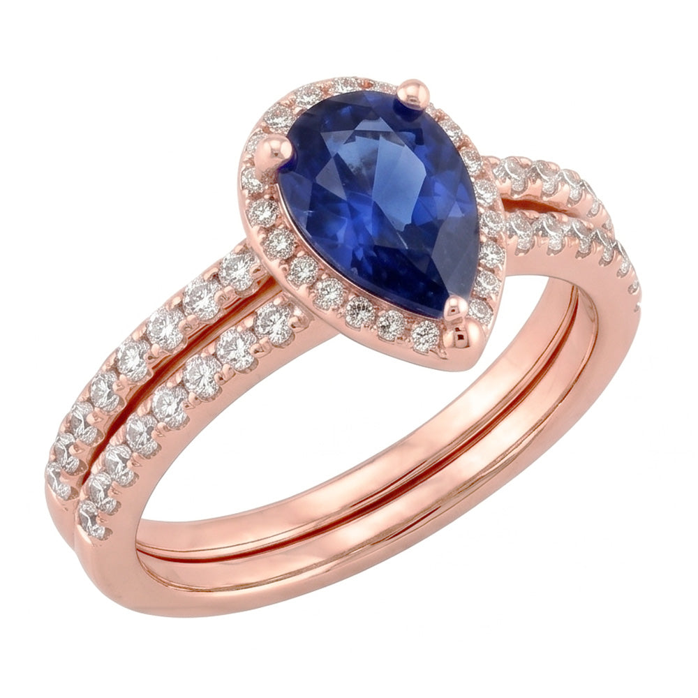 Halo Natural Earth Mined Diamond Wedding Ring Set Blue Sapphire & Diamonds 4.50 Carats