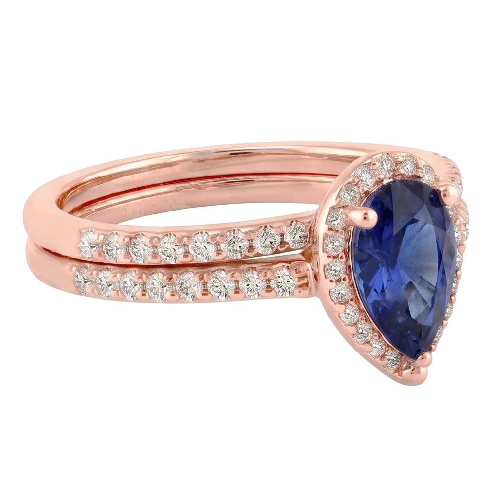 Halo Natural Earth Mined Diamond Wedding Ring Set Blue Sapphire & Diamonds 4.50 Carats