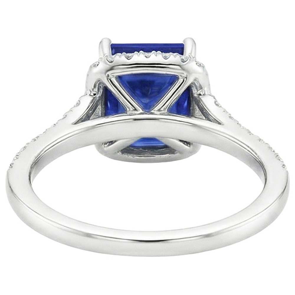 Halo Natural Earth Mined Diamond & Blue Sapphire Ring With Accents V Split Shank 6 Carats
