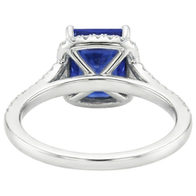 Halo Natural Earth Mined Diamond & Blue Sapphire Ring With Accents V Split Shank 6 Carats