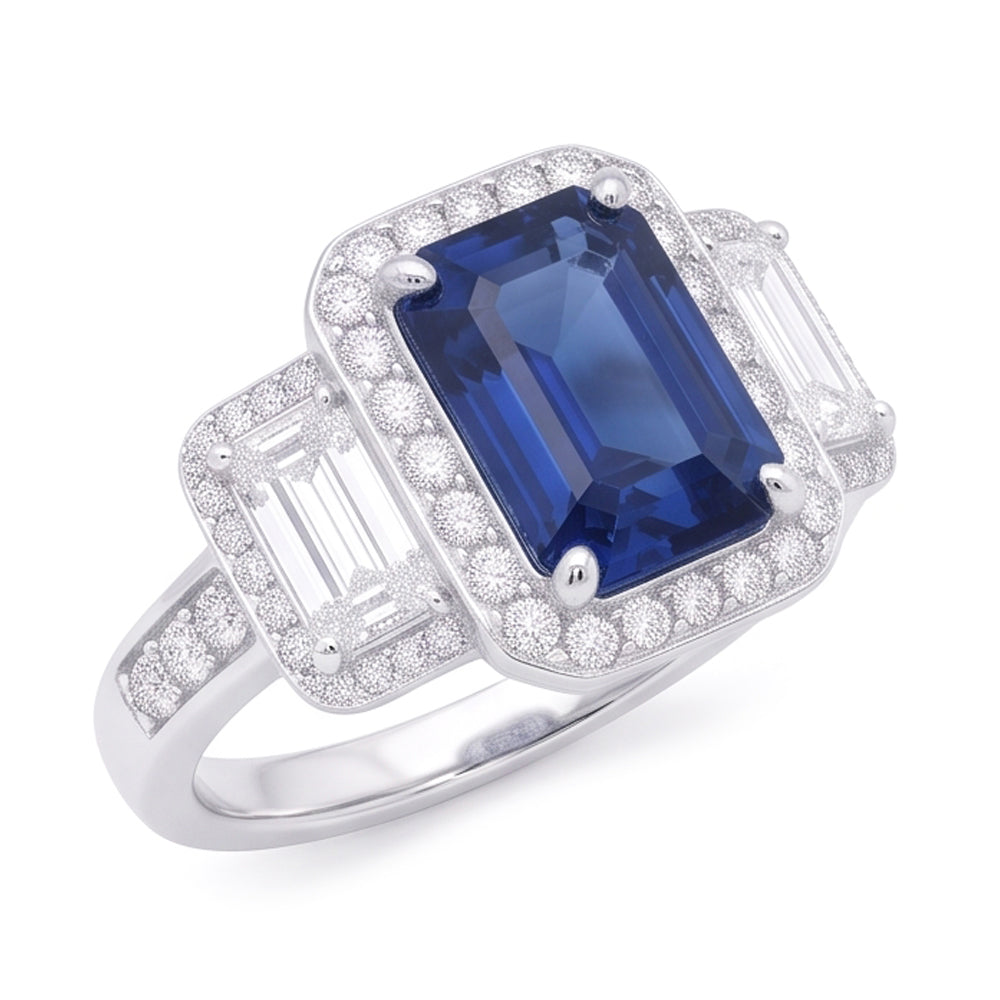 Halo Natural Earth Mined Diamonds Engagement Ring With Sapphire