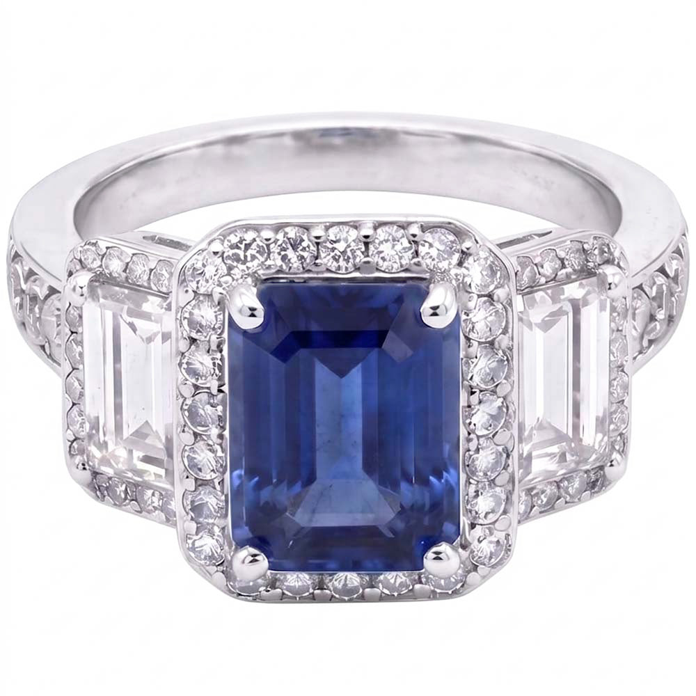 Halo Natural Earth Mined Diamonds Engagement Ring With Sapphire
