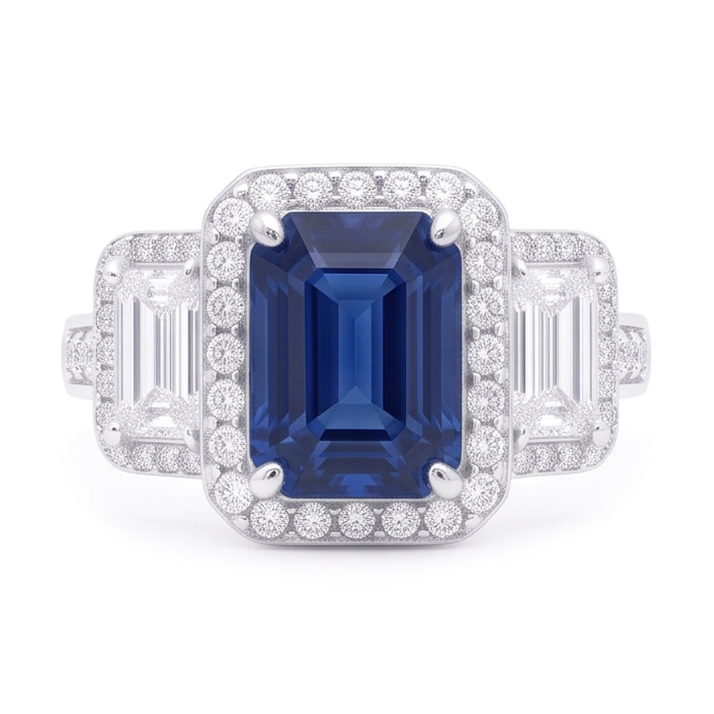Halo Natural Earth Mined Diamonds Engagement Ring With Sapphire