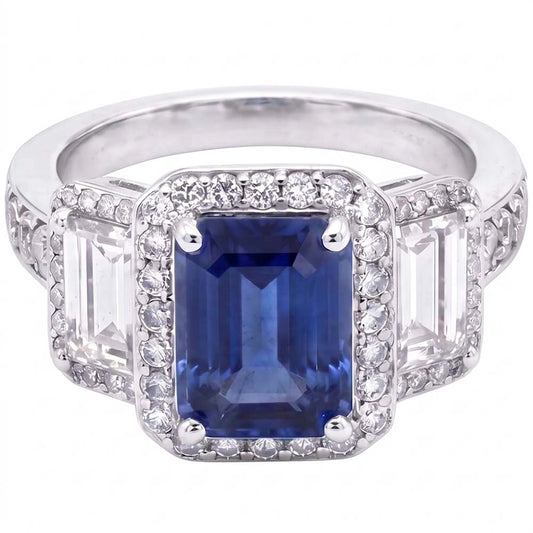 Halo Natural Earth Mined Diamonds Engagement Ring With Sapphire