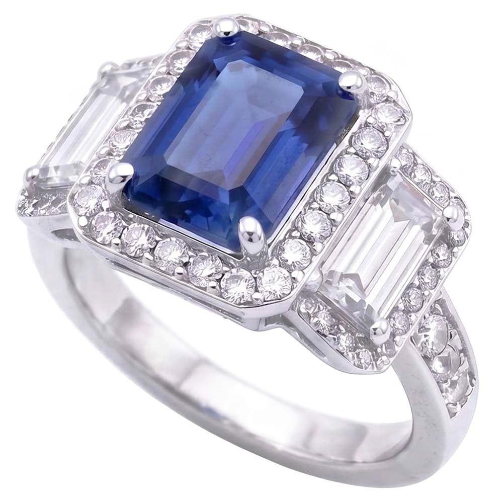 Halo Natural Earth Mined Diamonds Engagement Ring With Sapphire