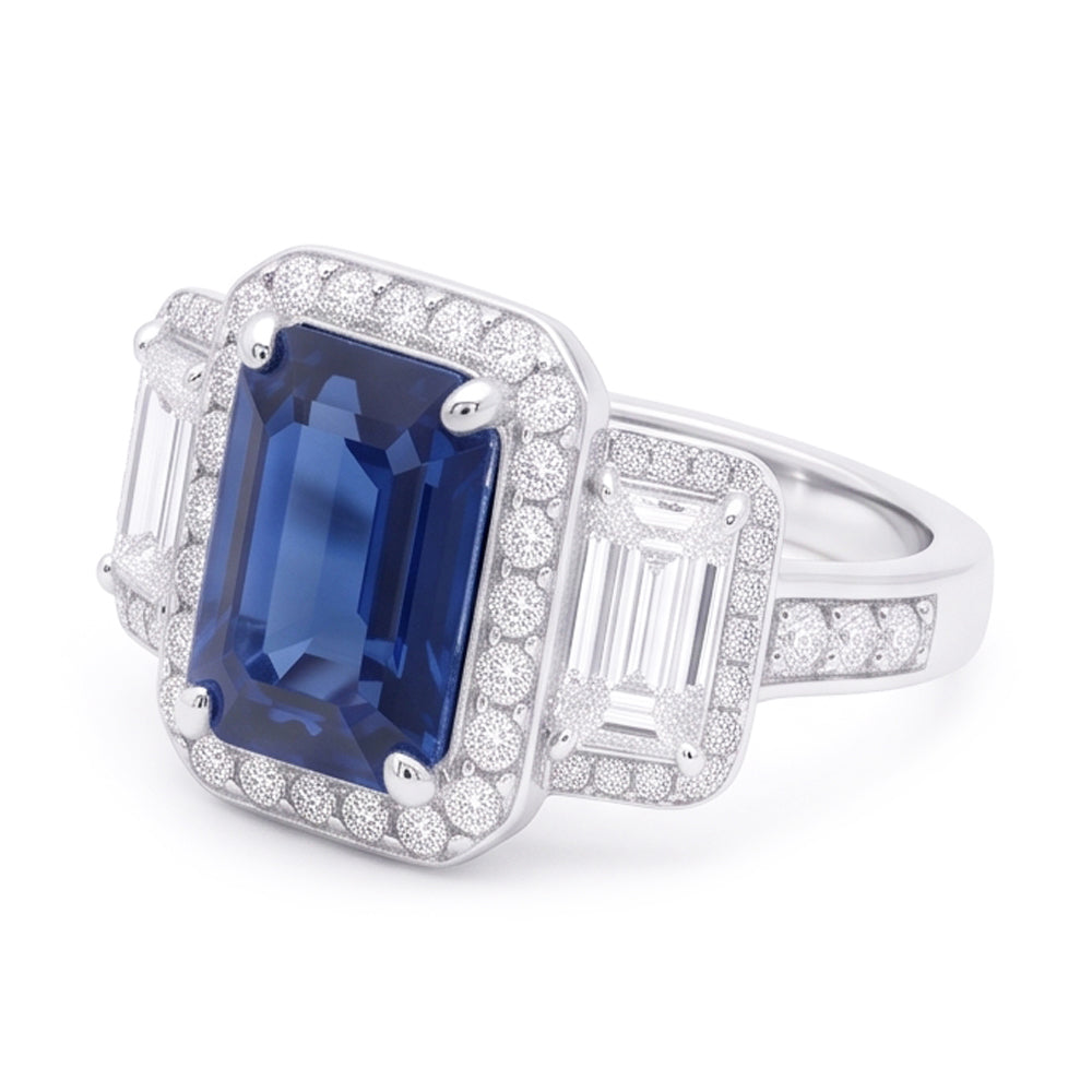 Halo Natural Earth Mined Diamonds Engagement Ring With Sapphire