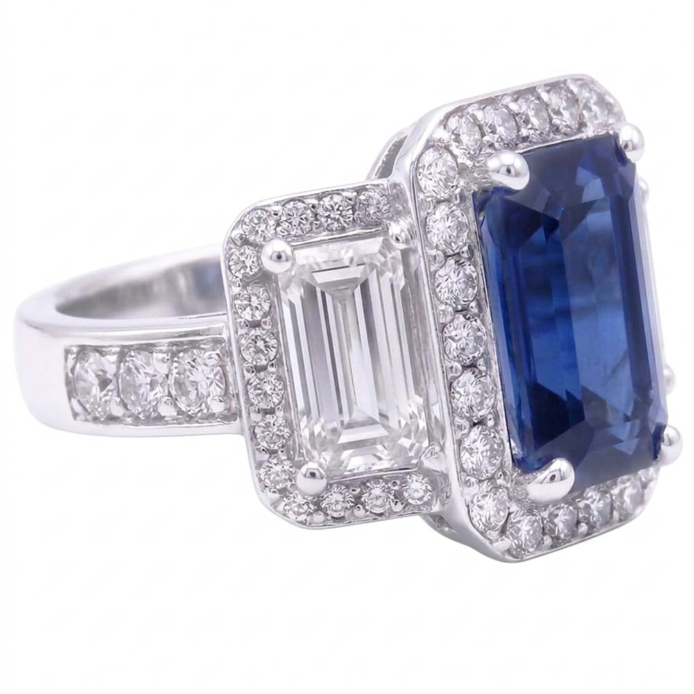 Halo Natural Earth Mined Diamonds Engagement Ring With Sapphire