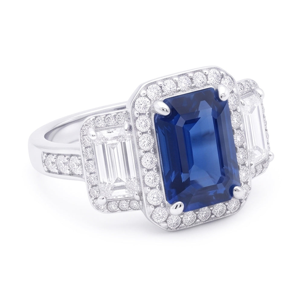 Halo Natural Earth Mined Diamonds Engagement Ring With Sapphire
