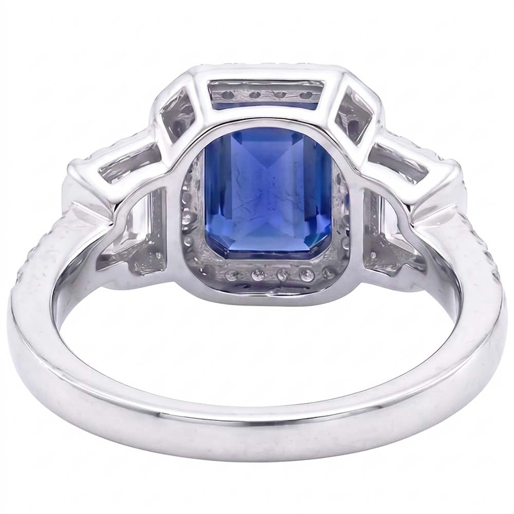 Halo Natural Earth Mined Diamonds Engagement Ring With Sapphire