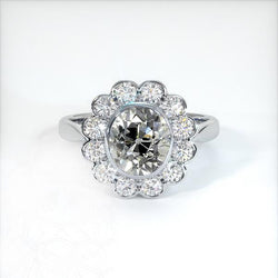 Halo Old Cut Cushion Genuine Diamond Ring Bezel Set 3.50 Carats Flower Style