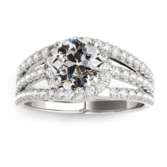 Halo Old Cut Natural Diamond Ring Pave Double Split Shank 5.50 Carats